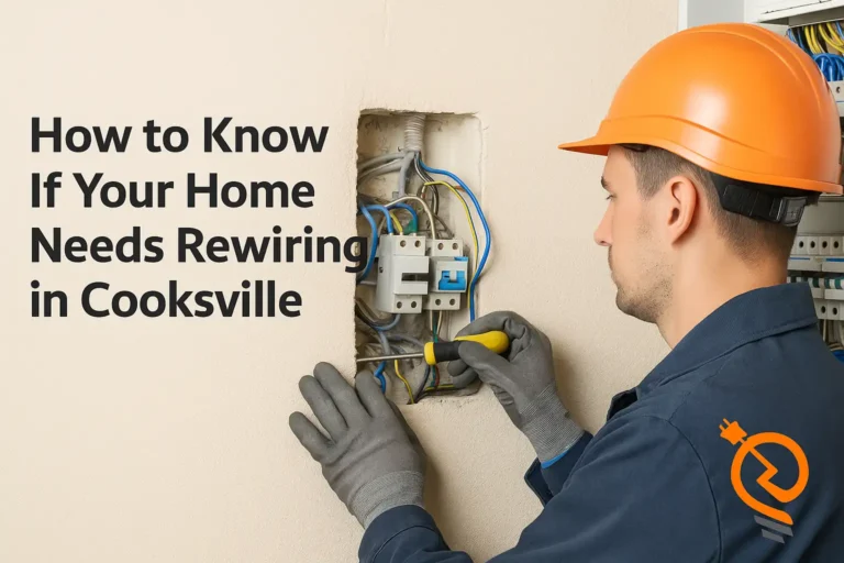 Electrician inspecting wiring in Cooksville home