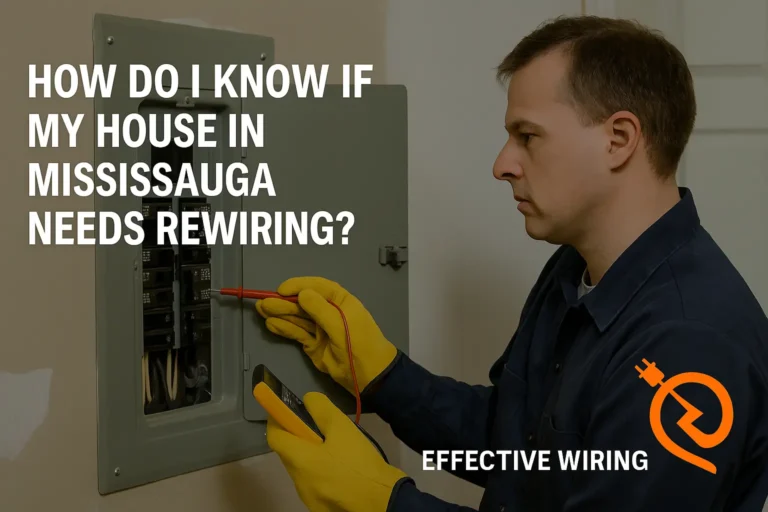Electrician inspecting wiring in Mississauga home