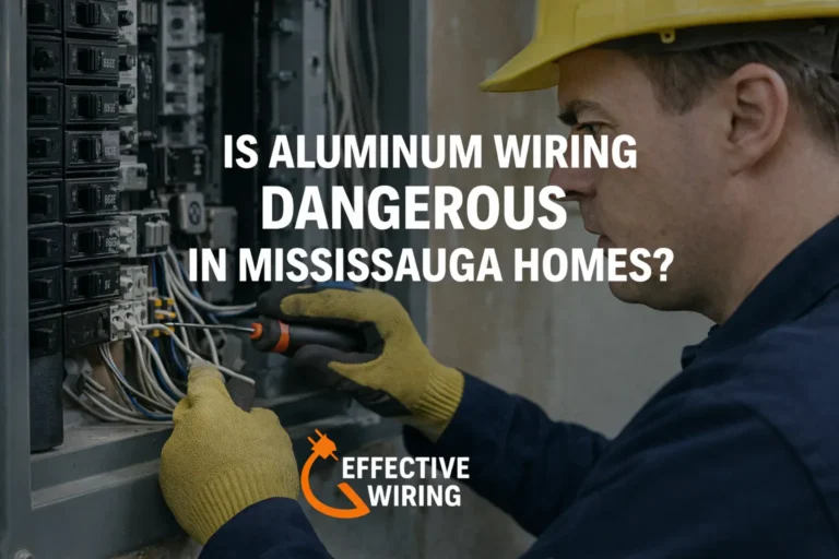 Electrician inspecting aluminum wiring in Mississauga home
