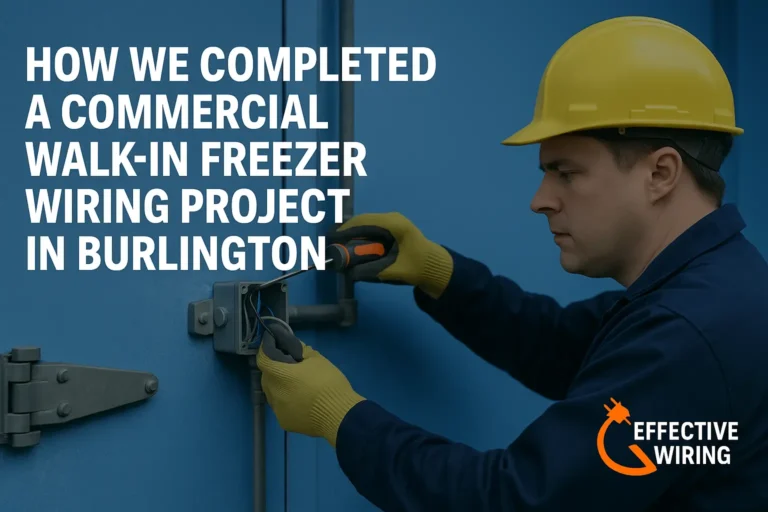 Electrician wiring commercial walk-in freezer in Burlington