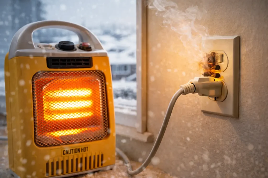 Space heater overloading an electrical outlet during winter